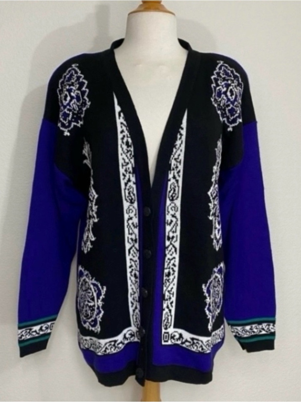 NWT New Vintage McNaughton Womens Blue Black Knit Oversize Cardigan MP Western